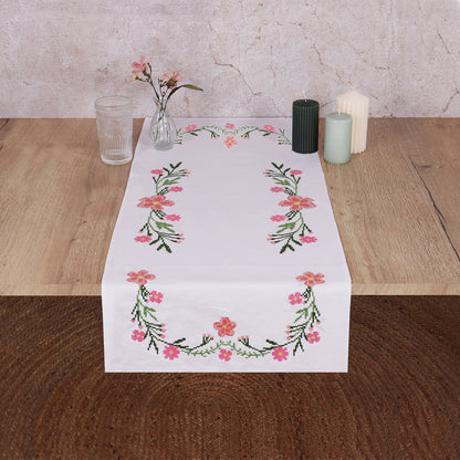 Pre-printed cotton table runner with daisy flower cross stitch design