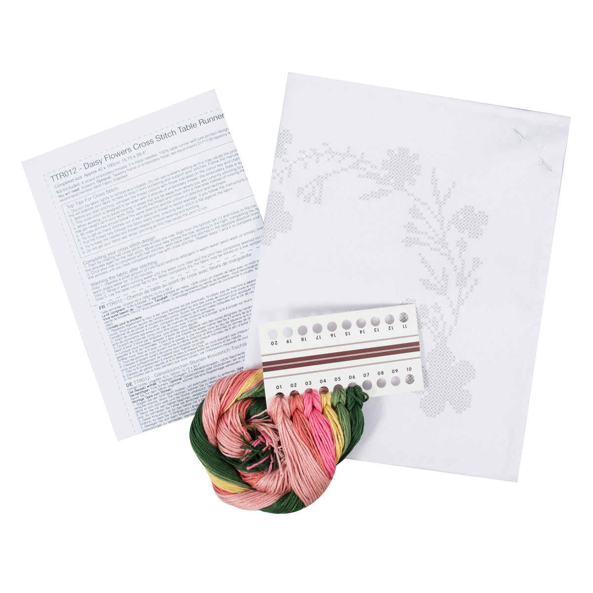 Pre-printed cotton table runner with daisy flower cross stitch design
