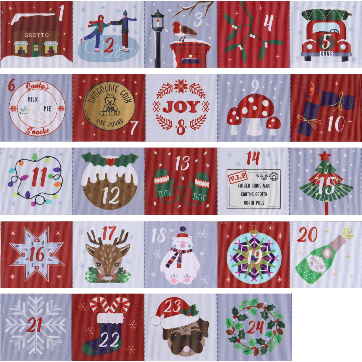 Printed Christmas advent calendar ribbon