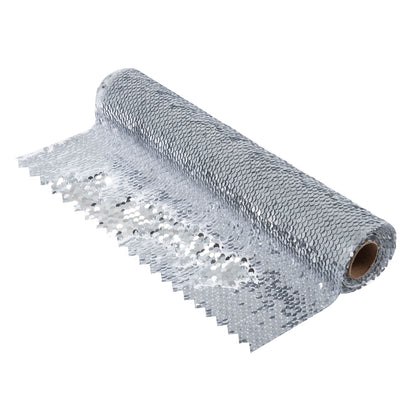 Silver reversible flip sequin fabric roll