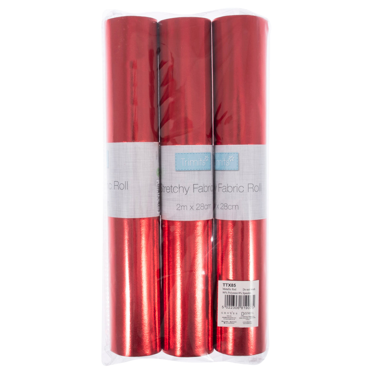 Red stretch metallic fabric roll