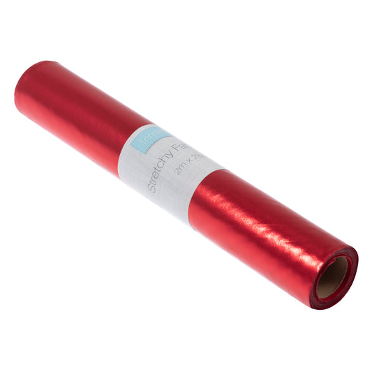 Red stretch metallic fabric roll