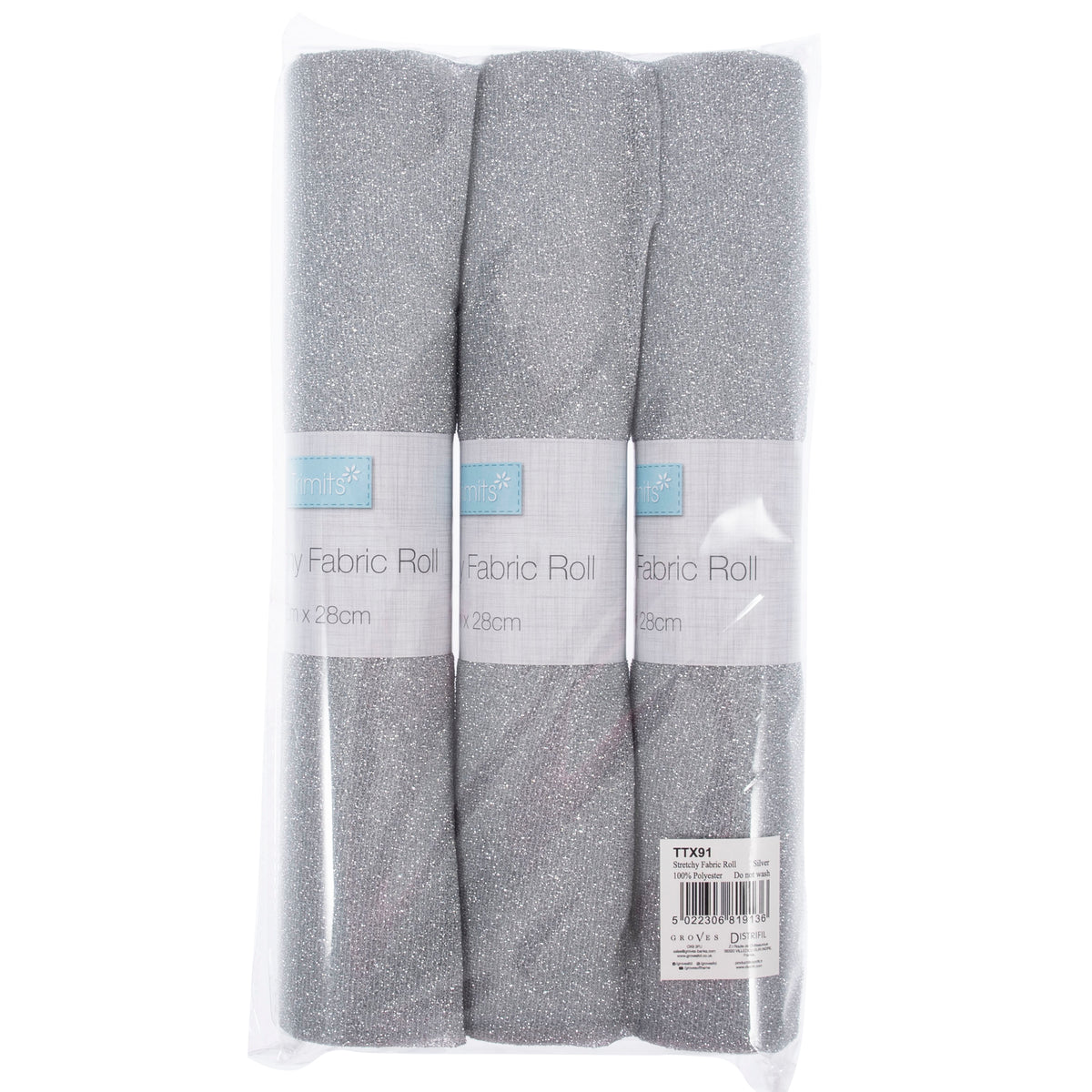 Silver stretch glitter fabric roll