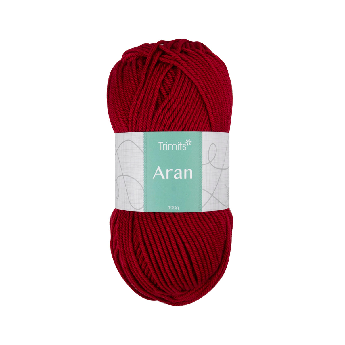 Ball of scarlet Trimits Aran yarn