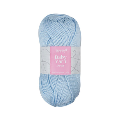 Ball of baby blue Trimits Baby Aran yarn