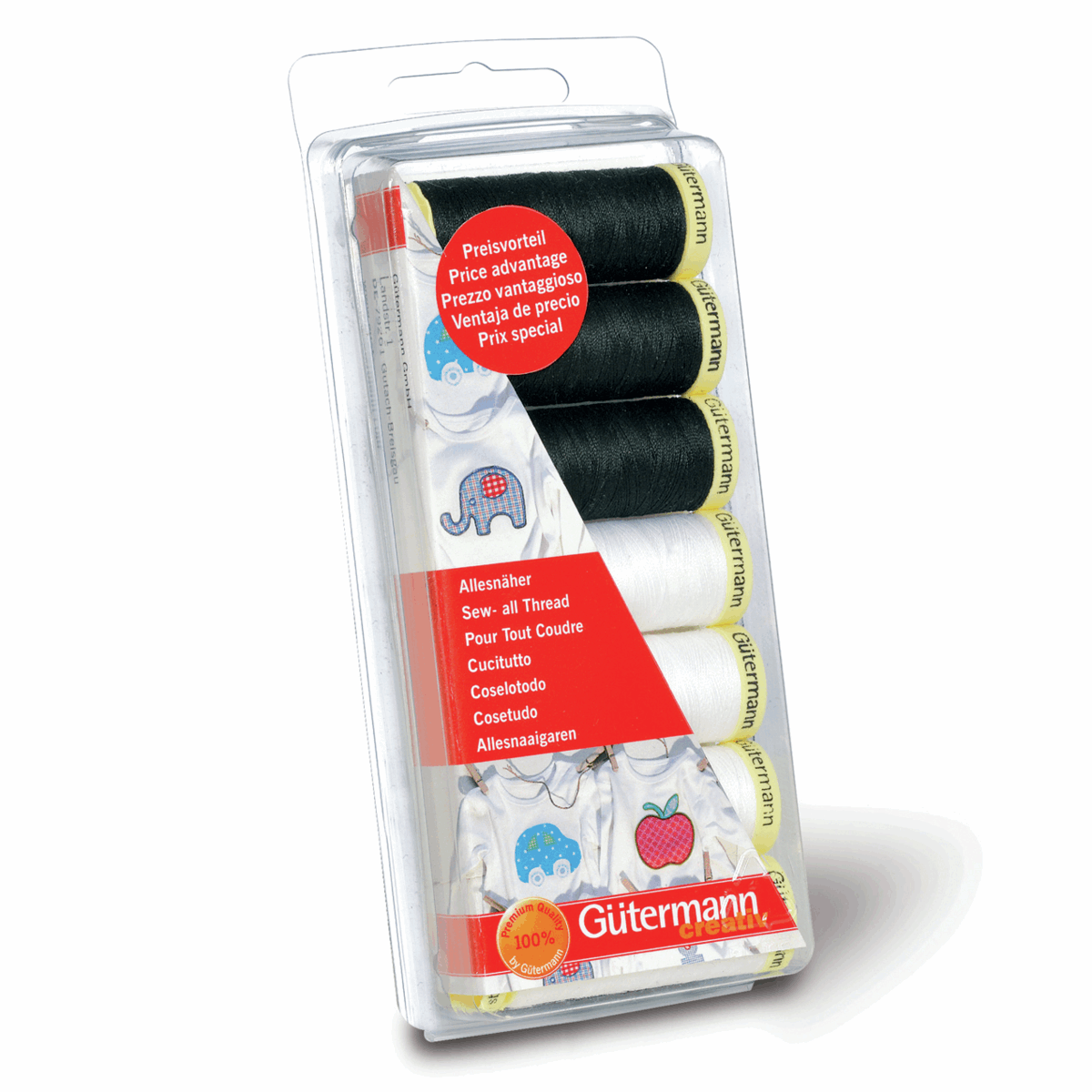 Gutermann Sew-All Thread Set - Black & White 7 x 100m