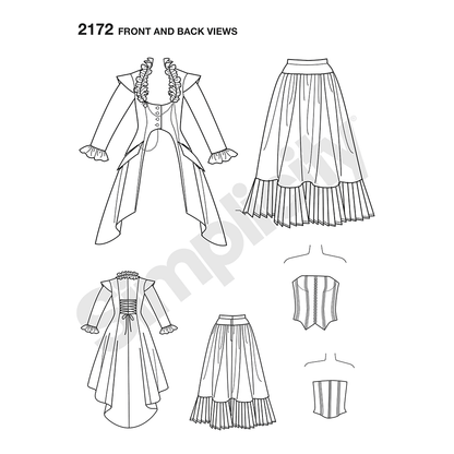 Simplicity S2172 sewing pattern envelope showing misses' steampunk costume