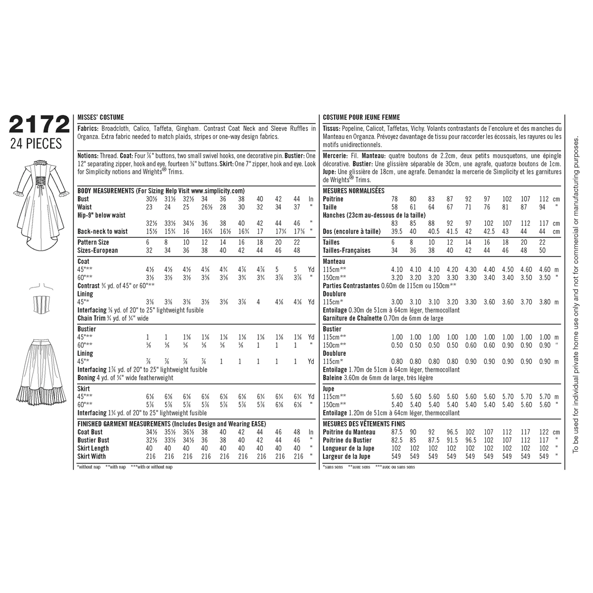 Simplicity S2172 sewing pattern envelope showing misses' steampunk costume