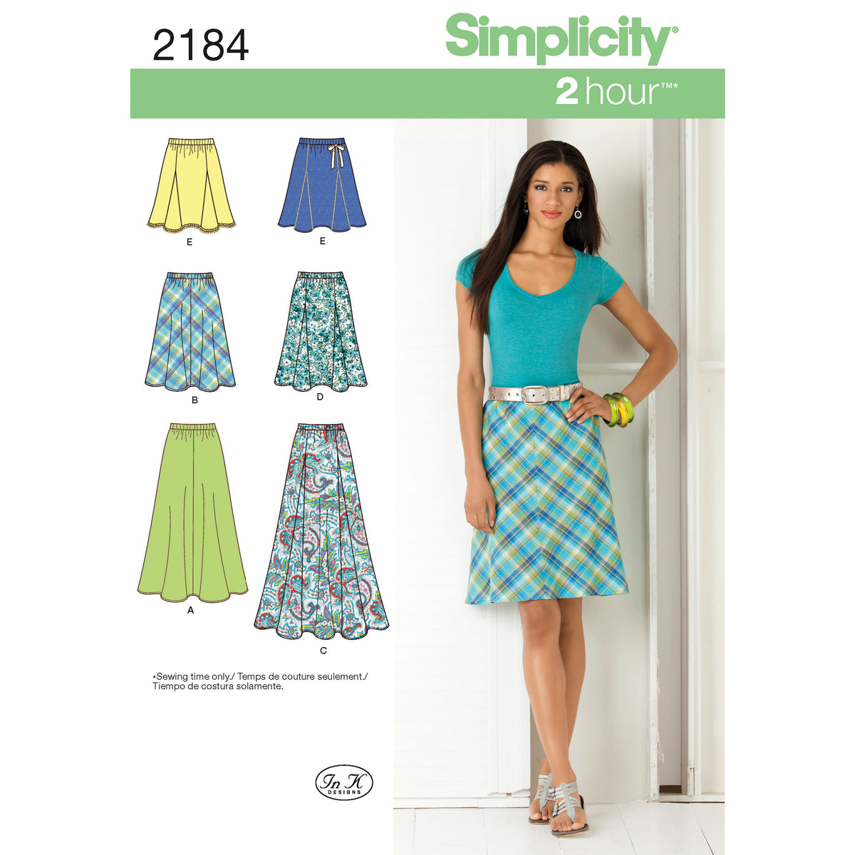 Simplicity S2184 sewing pattern envelope showing misses' skirts