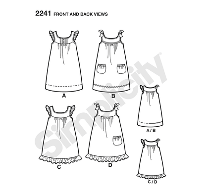 Simplicity S2241 sewing pattern envelope showing learn to sew child's and girls' dress
