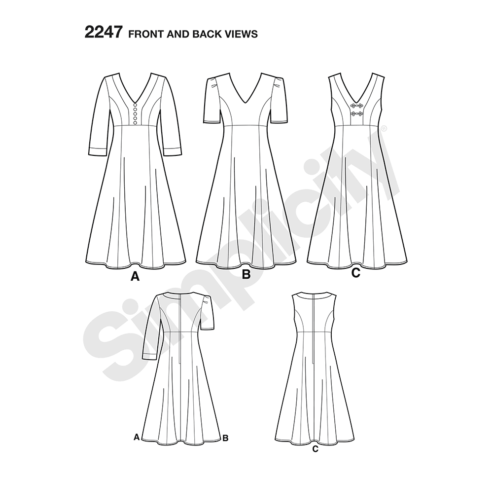 Simplicity S2247 sewing pattern envelope showing amazing fit dress