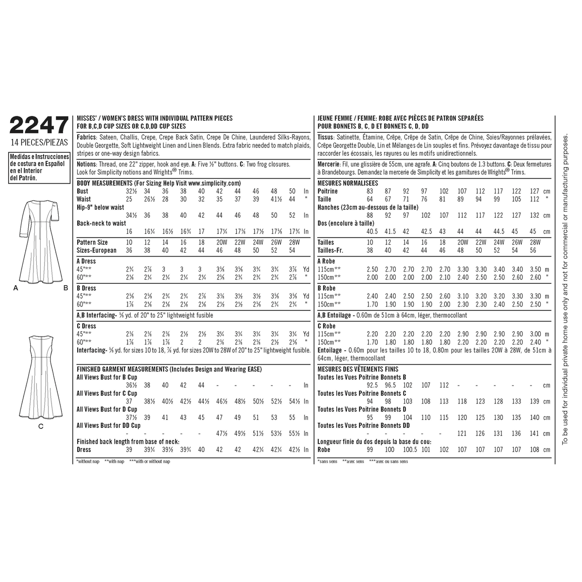Simplicity S2247 sewing pattern envelope showing amazing fit dress