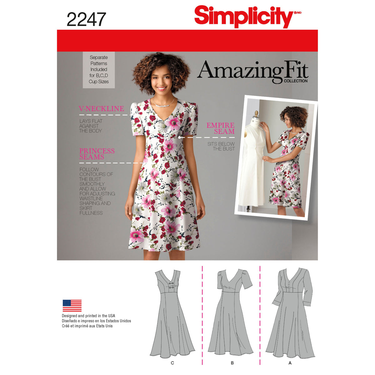 Simplicity S2247 sewing pattern envelope showing amazing fit dress