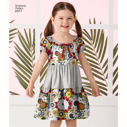 Simplicity S2377 sewing pattern envelope showing child's easy to sew dress