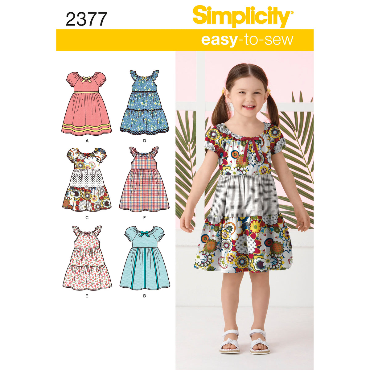 Simplicity S2377 sewing pattern envelope showing child's easy to sew dress