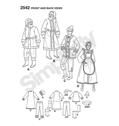 Simplicity S2542 sewing pattern envelope showing adult christmas costumes