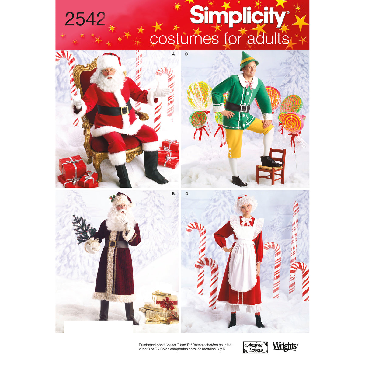 Simplicity S2542 sewing pattern envelope showing adult christmas costumes