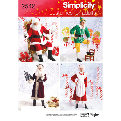 Simplicity S2542 sewing pattern envelope showing adult christmas costumes