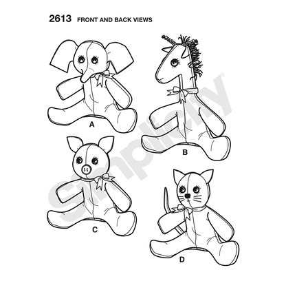 Simplicity S2613 sewing pattern envelope showing stuffed animals