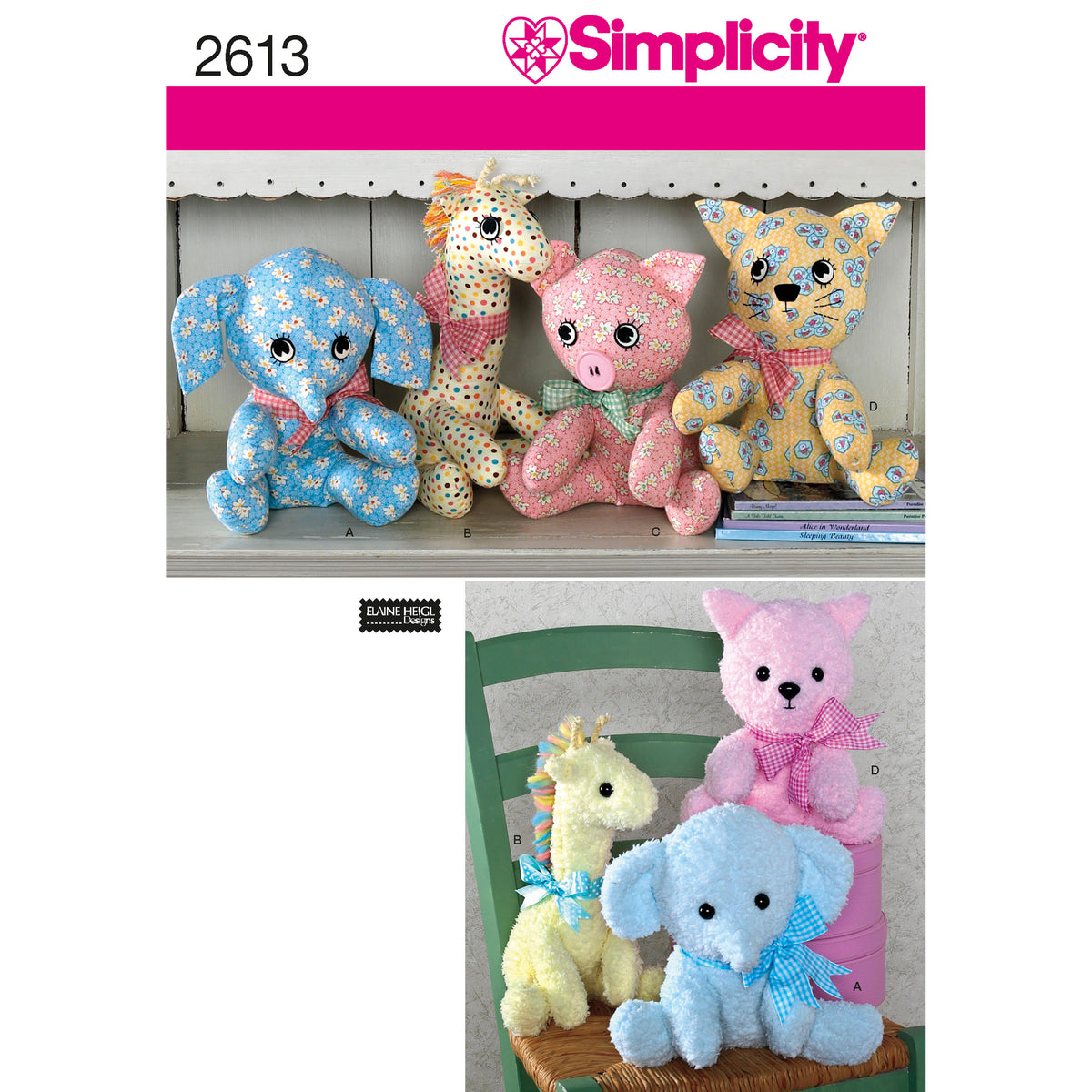 Simplicity S2613 sewing pattern envelope showing stuffed animals