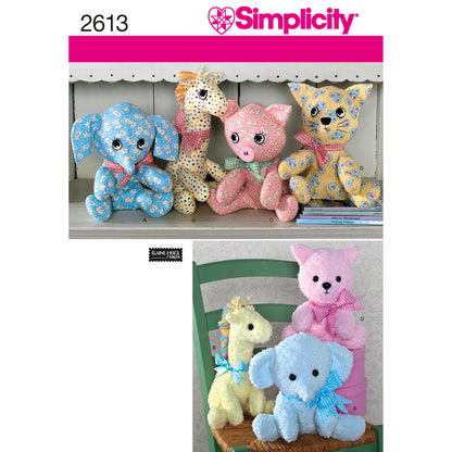 Simplicity S2613 sewing pattern envelope showing stuffed animals