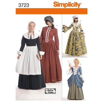 Simplicity S3723 sewing pattern envelope showing misses' historical costume dresses