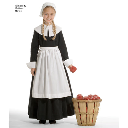 Simplicity S3725 sewing pattern envelope showing girls' historical costume dresses