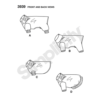 Simplicity S3939 sewing pattern envelope showing dog clothes