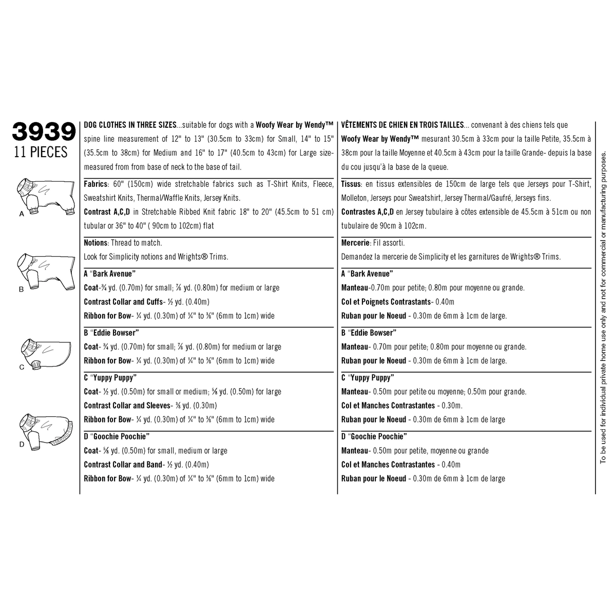 Simplicity S3939 sewing pattern envelope showing dog clothes