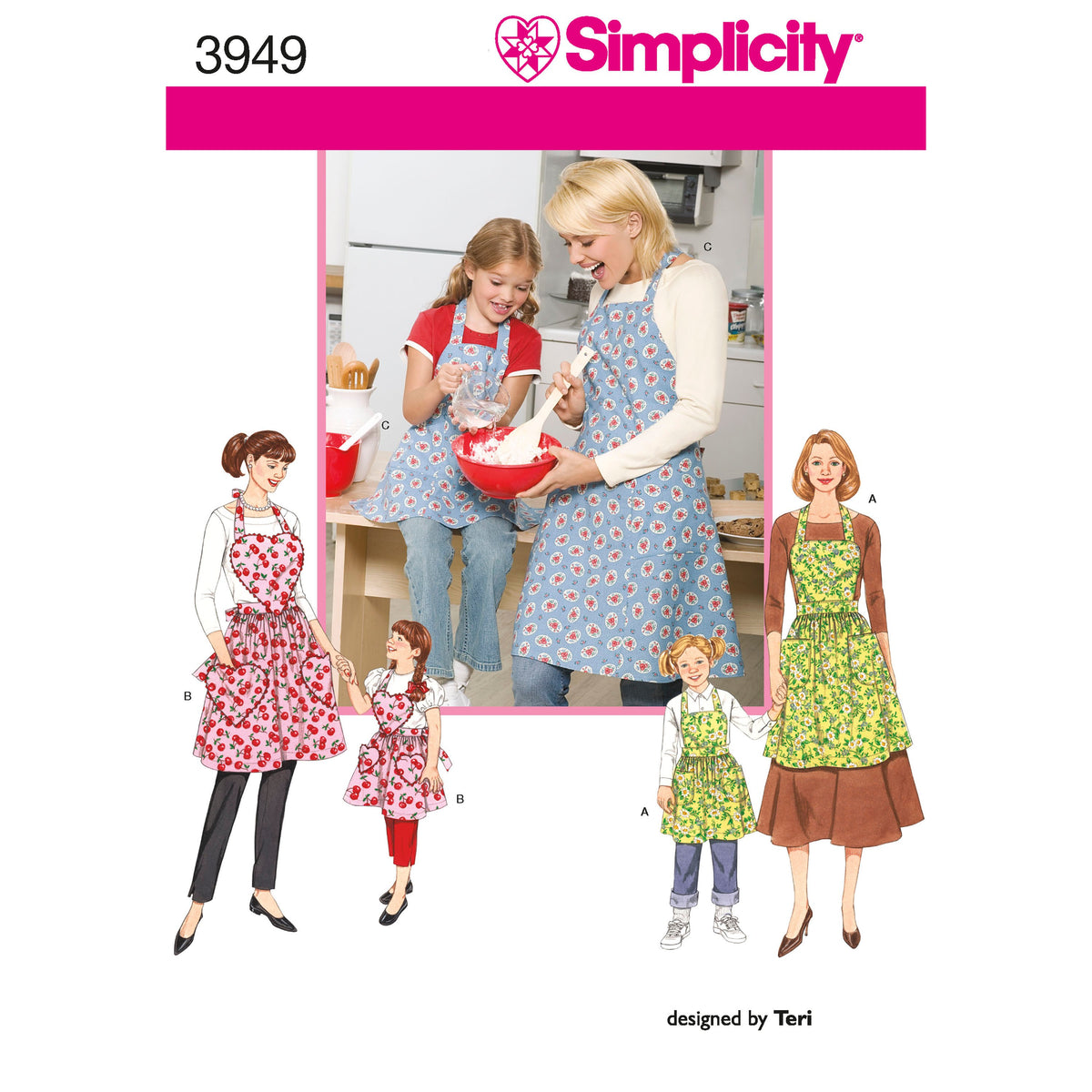 Simplicity S3949 sewing pattern envelope showing aprons