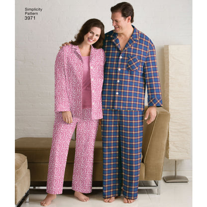 Simplicity S3971 sewing pattern envelope showing unisex sleepwear