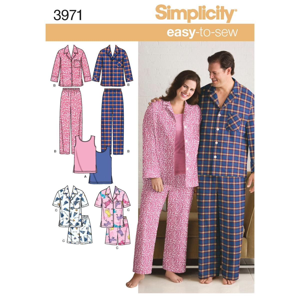 Simplicity S3971 sewing pattern envelope showing unisex sleepwear