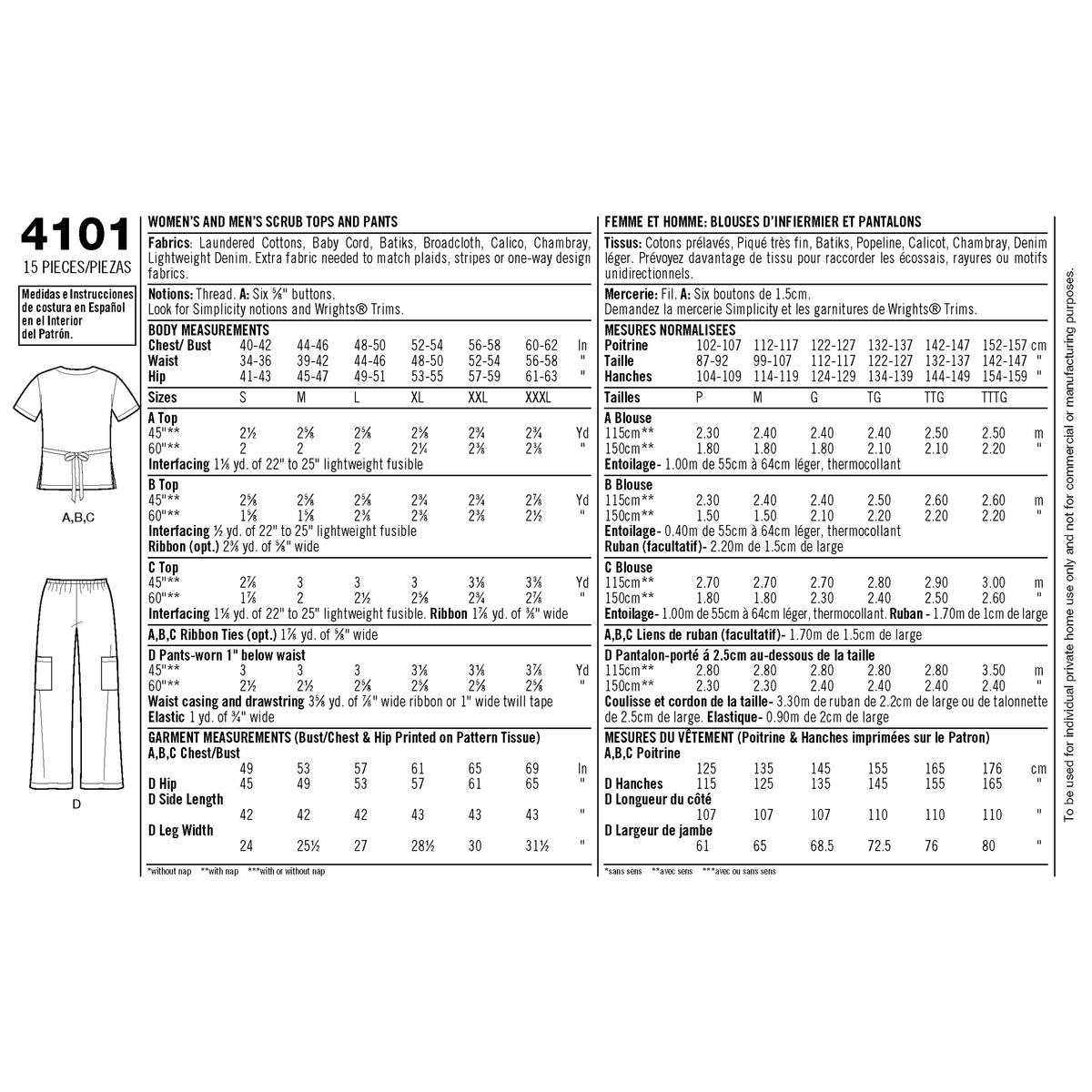 Simplicity S4101 sewing pattern envelope showing unisex scrubs