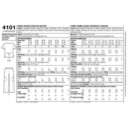 Simplicity S4101 sewing pattern envelope showing unisex scrubs