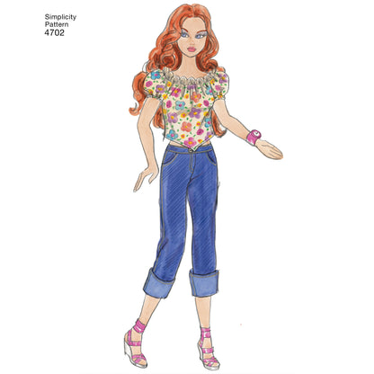 Simplicity S4702 sewing pattern envelope showing doll clothes