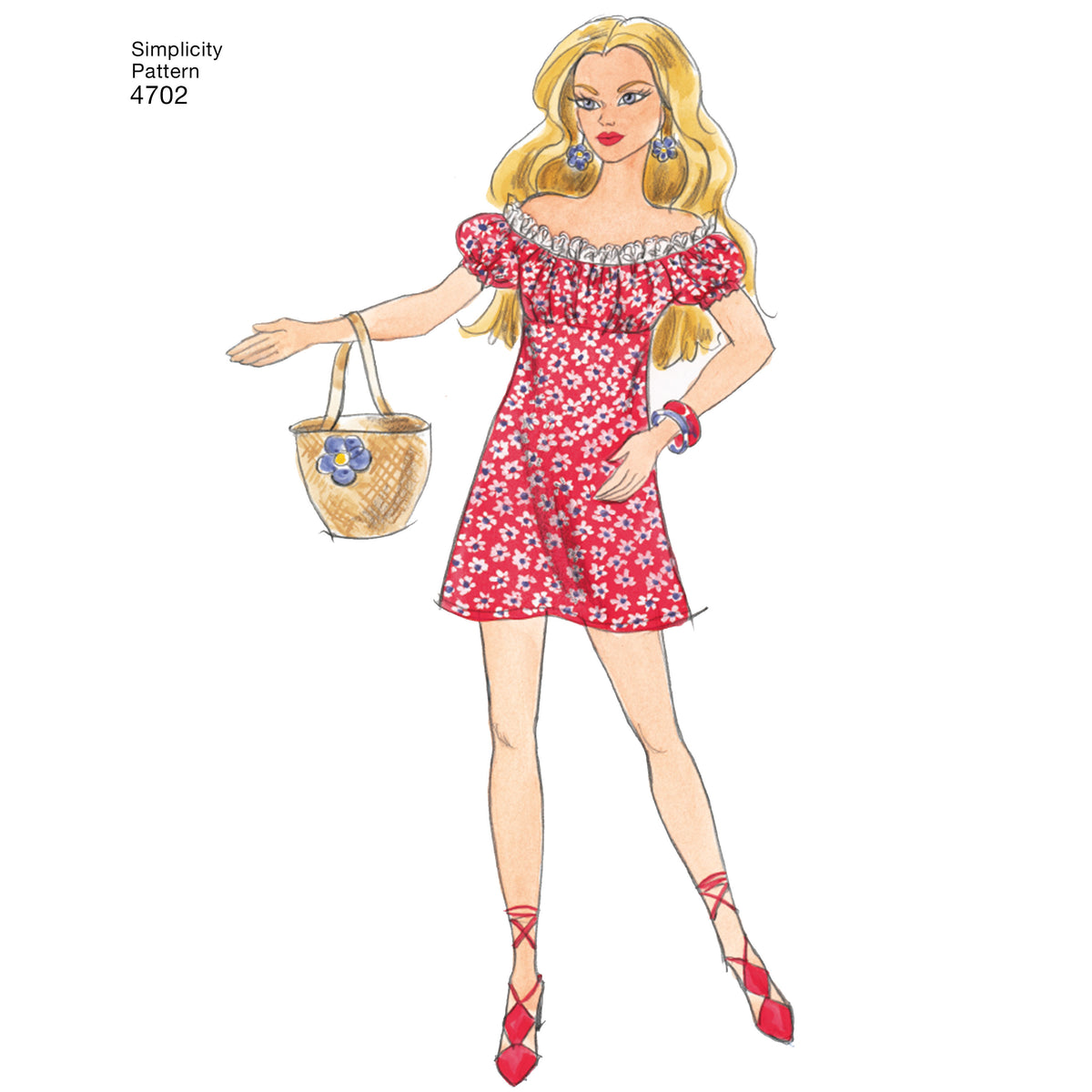 Simplicity S4702 sewing pattern envelope showing doll clothes