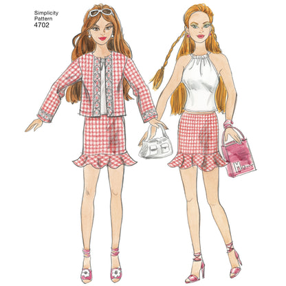 Simplicity S4702 sewing pattern envelope showing doll clothes