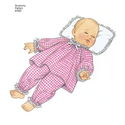 Simplicity S4707 sewing pattern envelope showing vintage baby doll clothes