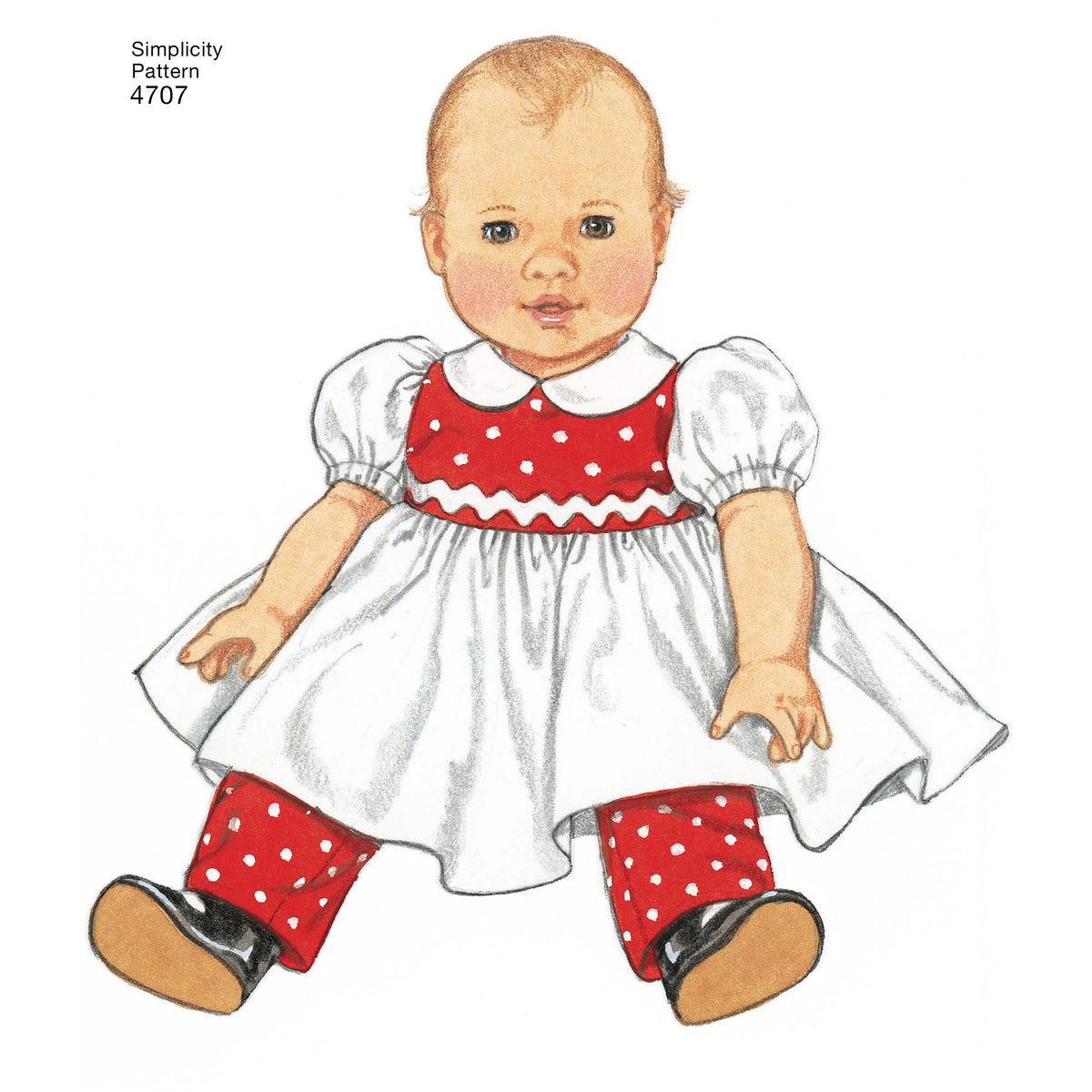 Simplicity S4707 sewing pattern envelope showing vintage baby doll clothes