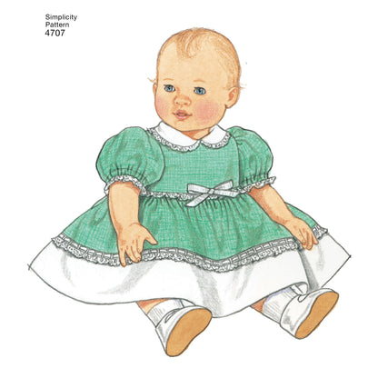 Simplicity S4707 sewing pattern envelope showing vintage baby doll clothes