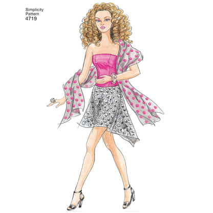 Simplicity S4719 sewing pattern envelope showing doll clothes