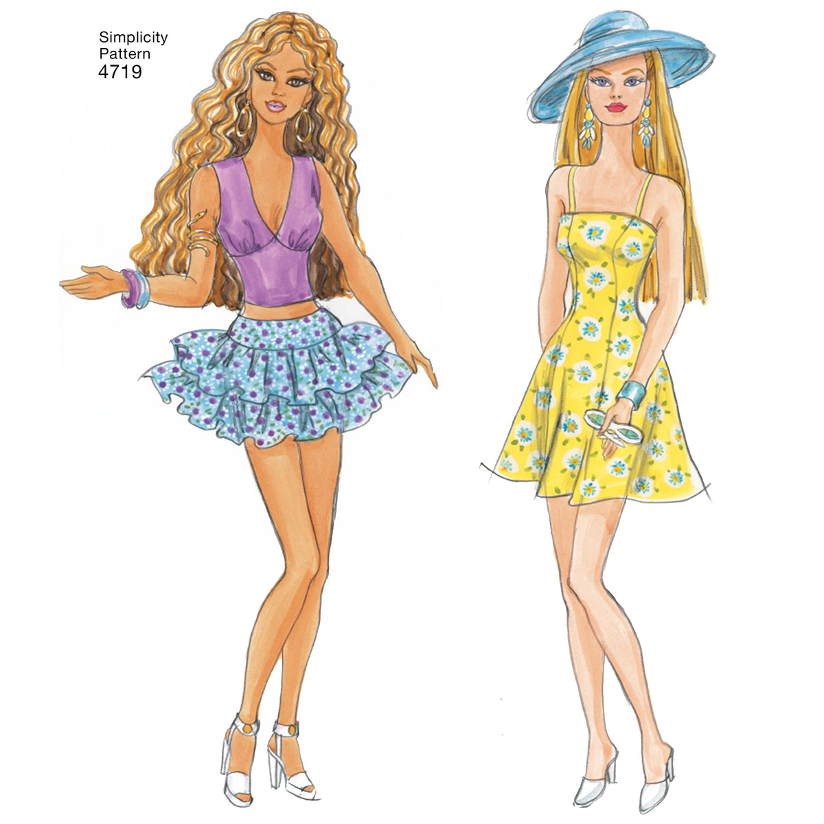 Simplicity S4719 sewing pattern envelope showing doll clothes