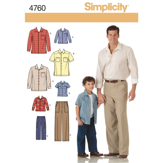 Simplicity S4760 sewing pattern envelope showing men's and boys' casual wear