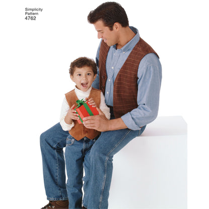 Simplicity S4762 sewing pattern envelope showing men's and boys' waistcoats and ties