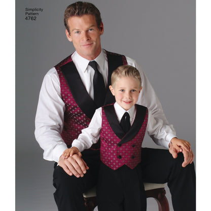 Simplicity S4762 sewing pattern envelope showing men's and boys' waistcoats and ties