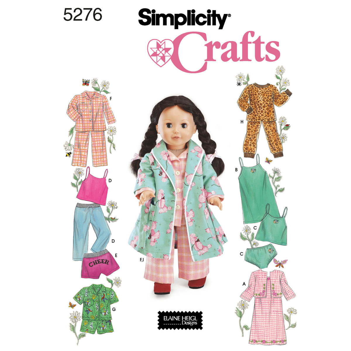 Simplicity S5276 sewing pattern envelope showing doll clothes
