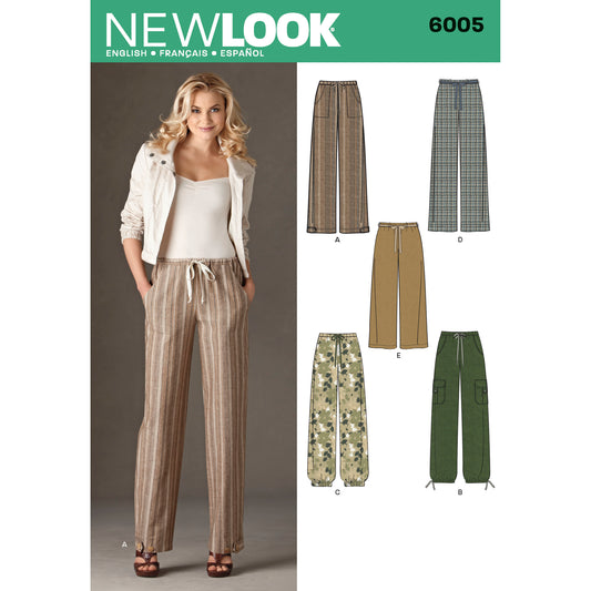 New Look N6005 sewing pattern envelope showing misses' pull-on trousers