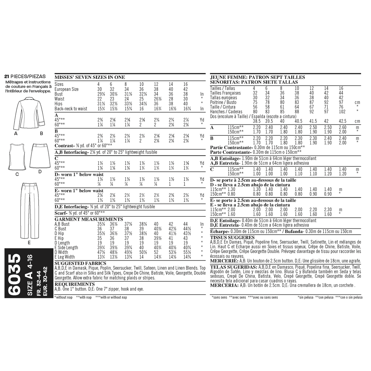 New Look N6035 sewing pattern envelope showing misses' casual wear
