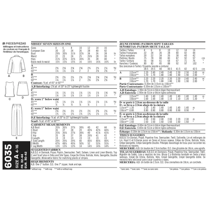 New Look N6035 sewing pattern envelope showing misses' casual wear