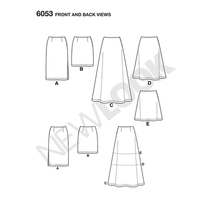 New Look N6053 sewing pattern envelope showing misses' skirts